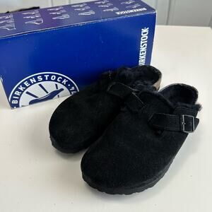 Birkenstock Boston Genuine Shearling Lined Clog black suede sz 9 EU 40